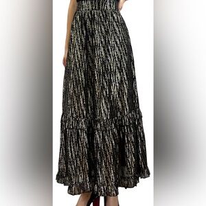 ZARA Black & Gold Metallic Tiered Midi Skirt – Size Small – NWT